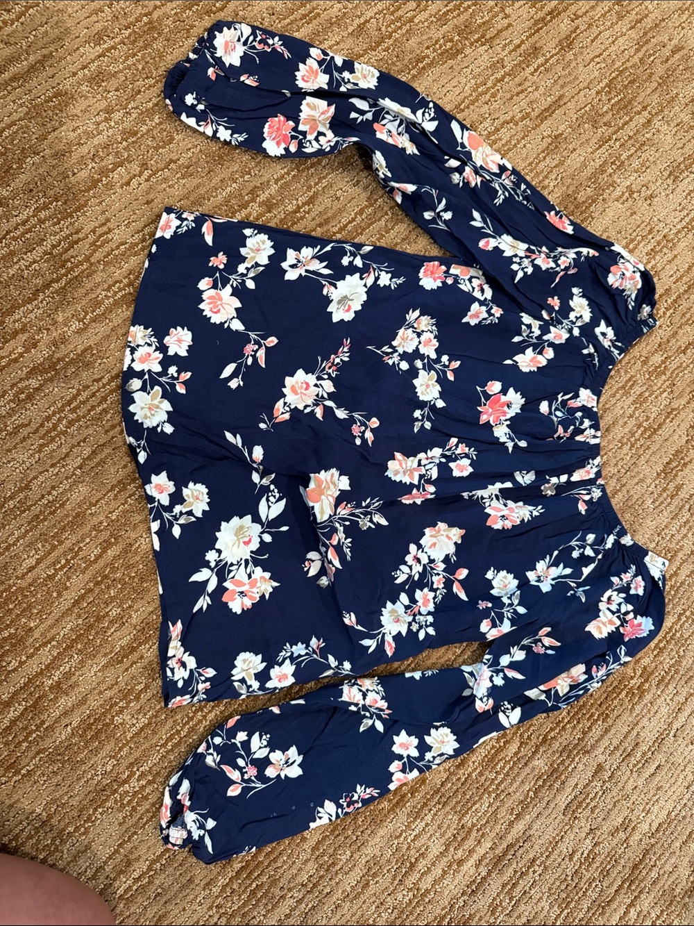 White House Black Market Navy Floral Off-the-Shoulder Jumpsuit